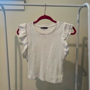 White ruffle sleeve cropped tank top Zara